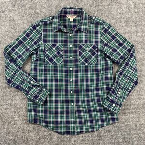 Brooks Brothers Shirt Women 2 Flannel Green Blue Plaid